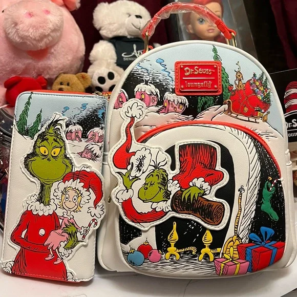 2pc Loungefly Dr. Seuss The Grinch Cosplay Mini Backpack and Wallet Loungefly Dr Seuss Plush Grinch Light Up Cosplay Mini  main image 4